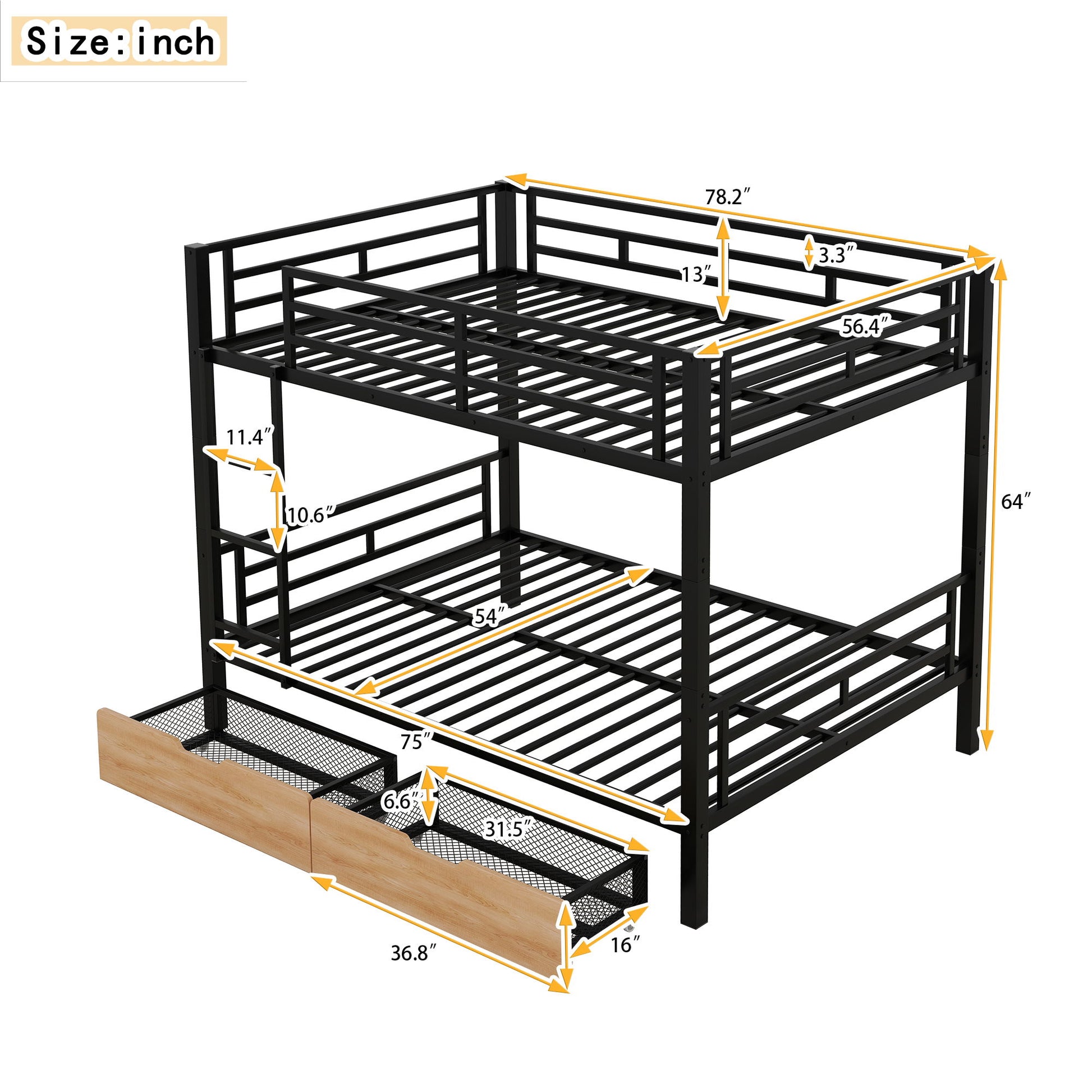 Full Size Convertible Bunk Bed With 2 Drawers Durable - Black - The Sleep Loft - Online Mattress Showroom NYC