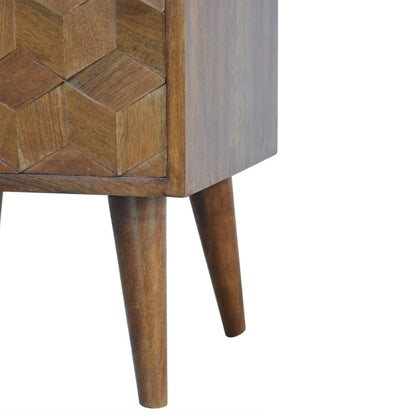 Cube Carved Bedside Table Nightstand - Chestnut - The Sleep Loft - Online Mattress Showroom NYC