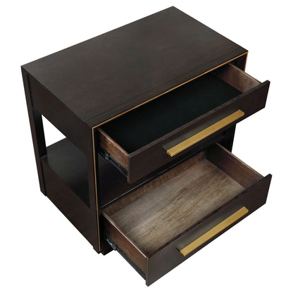 2 Drawer Nightstand With Trim And USB Charging - Brown - The Sleep Loft - Online Mattress Showroom NYC