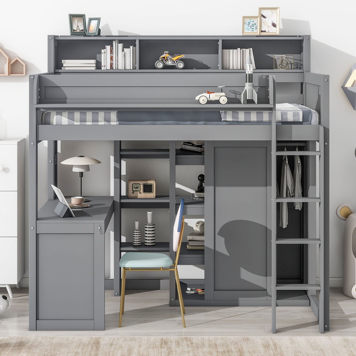Loft Bed With Built In Desk, Storage Shelves, And Wardrobe - The Sleep Loft - Online Mattress Showroom NYC