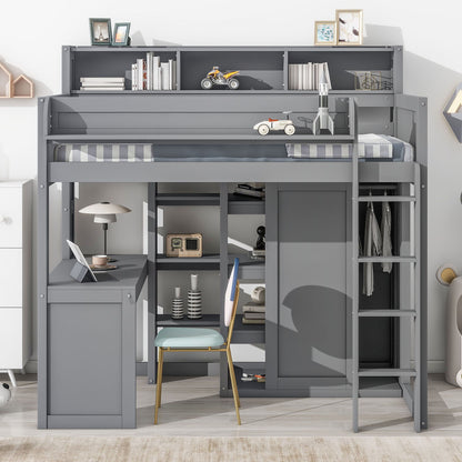 Loft Bed With Built In Desk, Storage Shelves, And Wardrobe - The Sleep Loft - Online Mattress Showroom NYC
