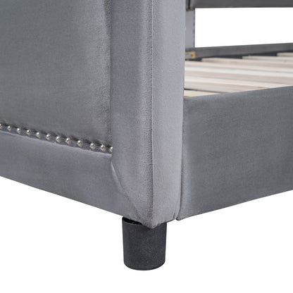 Upholstered Daybed With Classic Stripe Shaped Headboard - The Sleep Loft - Online Mattress Showroom NYC