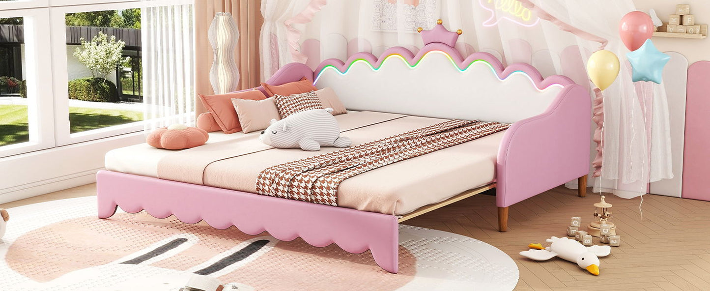Extending Daybed With LED Lights, Modern Upholstered Princess Daybed With Crown Headboard - The Sleep Loft - Online Mattress Showroom NYC