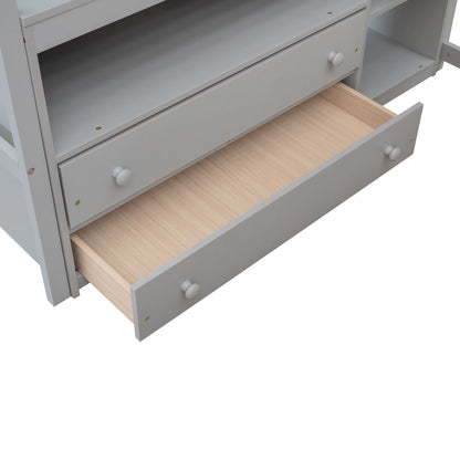 Modern Loft Bed With Built In Desk, Shelves, And 2 Drawers - The Sleep Loft - Online Mattress Showroom NYC