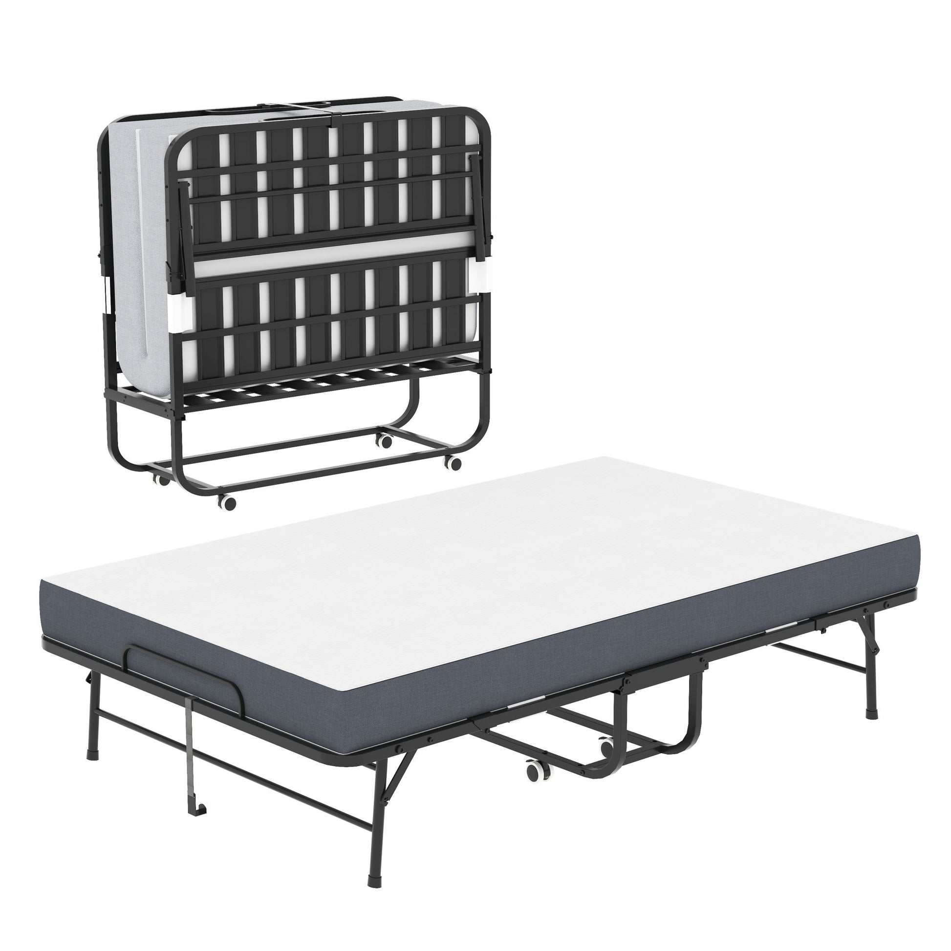 Twin Wide Folding Bed For Tall People, Extra Long & Wide Rollaway With Memory Foam, Heavy-Duty Capacity Guest, Spacious Portable Cot - Black - The Sleep Loft - Online Mattress Showroom NYC