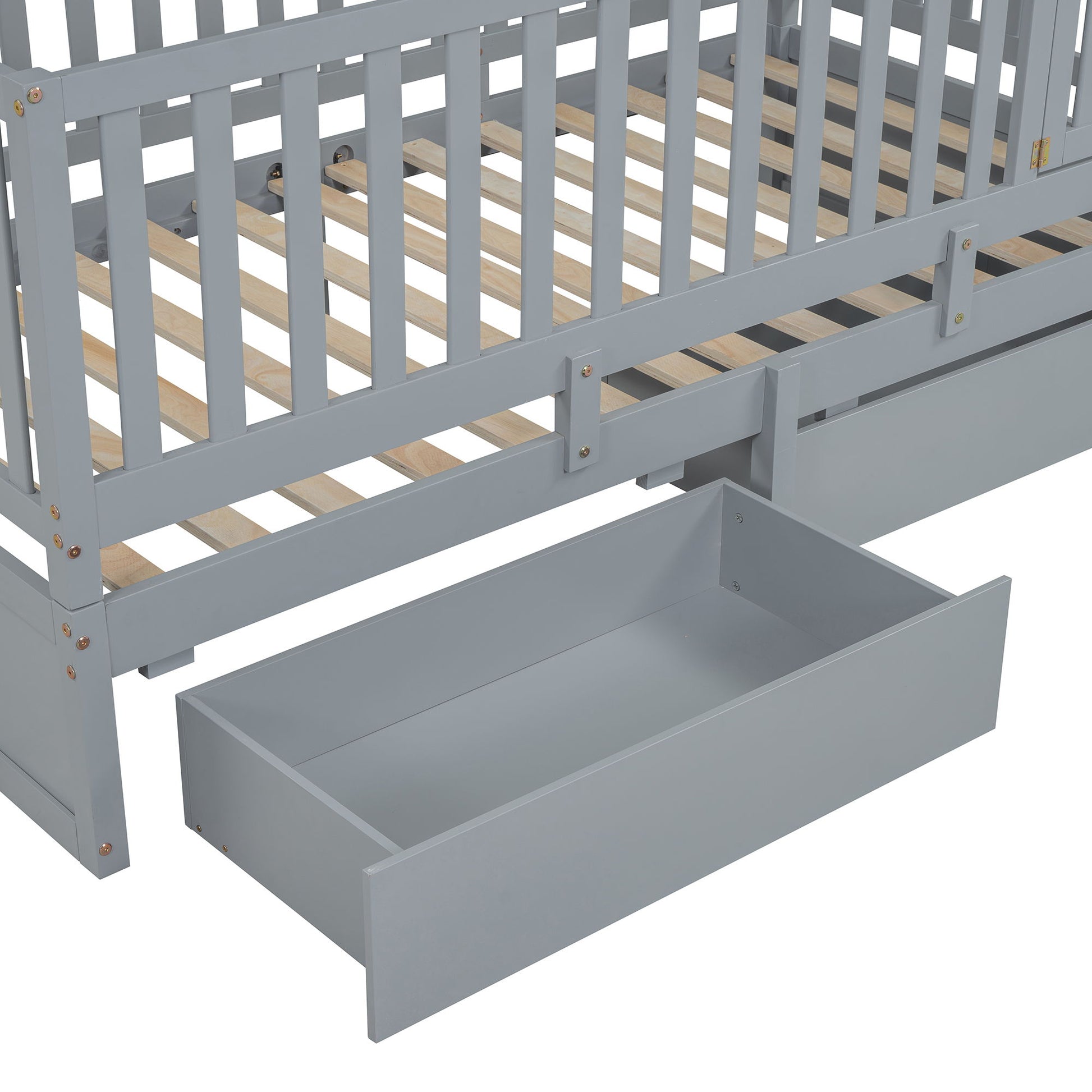 Daybed With Fence Guardrails And 2 Drawers, Split Into Independent Floor Bed & Daybed - The Sleep Loft - Online Mattress Showroom NYC