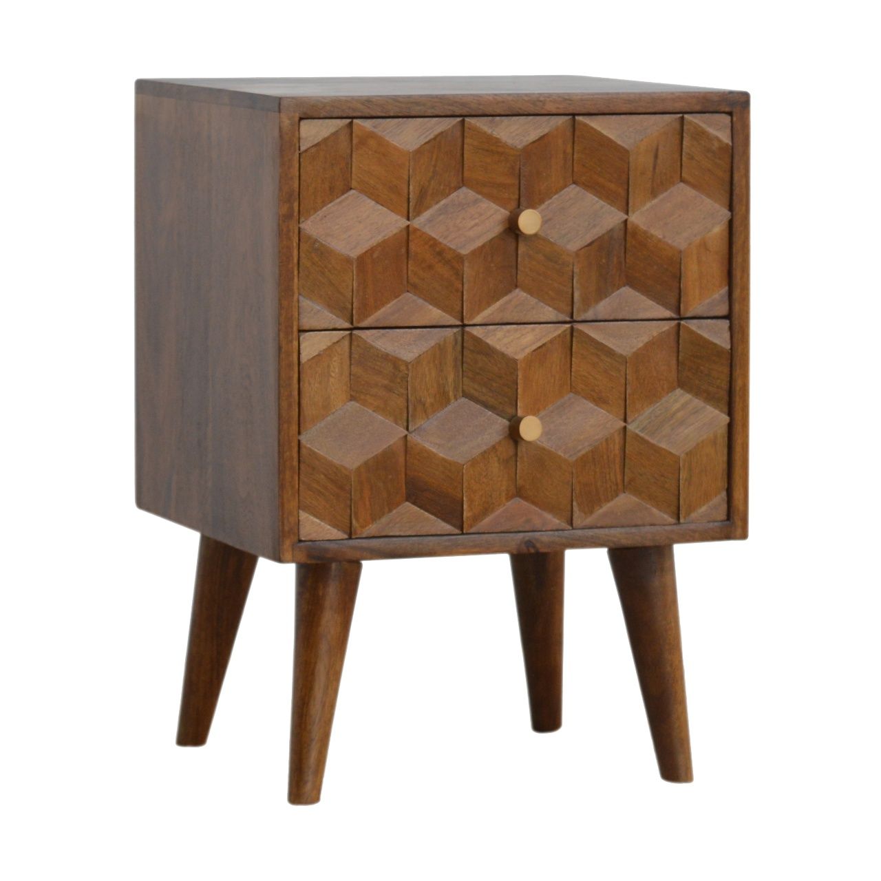 Cube Carved Bedside Table Nightstand - Chestnut - The Sleep Loft - Online Mattress Showroom NYC