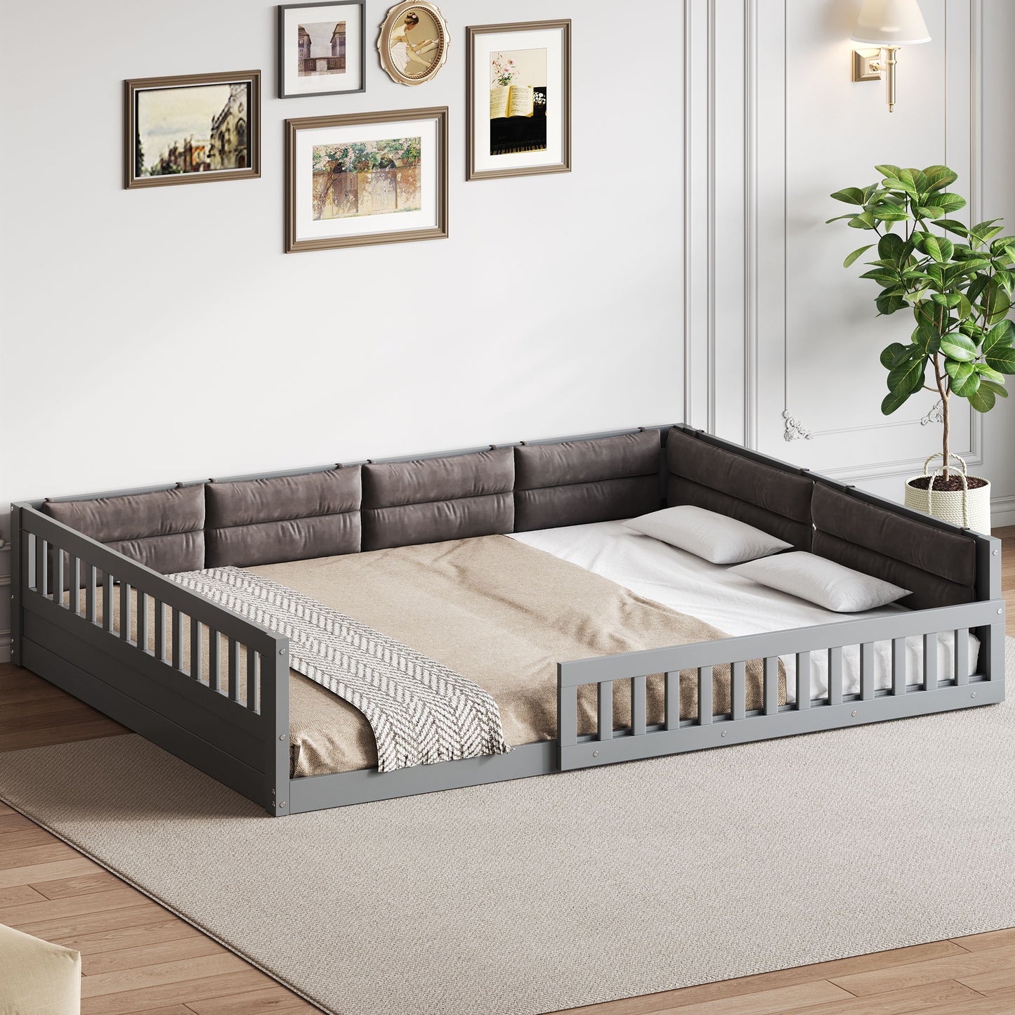 Upholstered Platform Bed With Guardrail And Pillow - The Sleep Loft - Online Mattress Showroom NYC