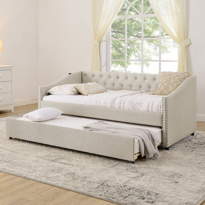 Upholstered Daybed With USB Charging & Pull Out Bed - The Sleep Loft - Online Mattress Showroom NYC