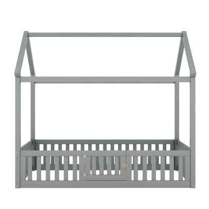 Wood House Bed With Fence And Door - The Sleep Loft - Online Mattress Showroom NYC