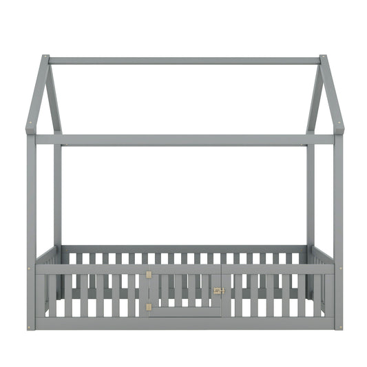 Wood House Bed With Fence And Door - The Sleep Loft - Online Mattress Showroom NYC