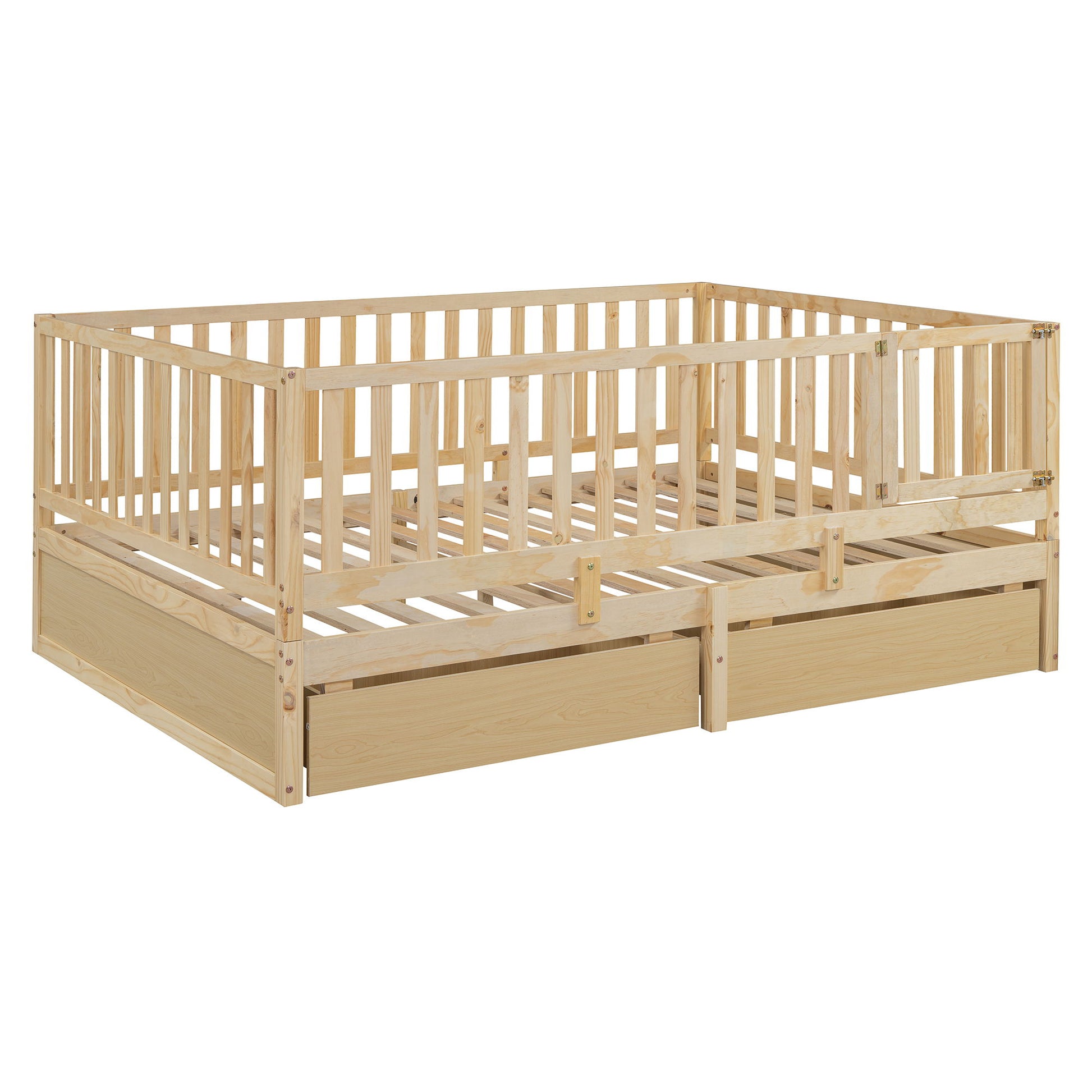 Daybed With Fence Guardrails And 2 Drawers, Split Into Independent Floor Bed & Daybed - The Sleep Loft - Online Mattress Showroom NYC