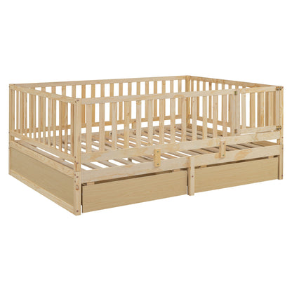 Daybed With Fence Guardrails And 2 Drawers, Split Into Independent Floor Bed & Daybed - The Sleep Loft - Online Mattress Showroom NYC