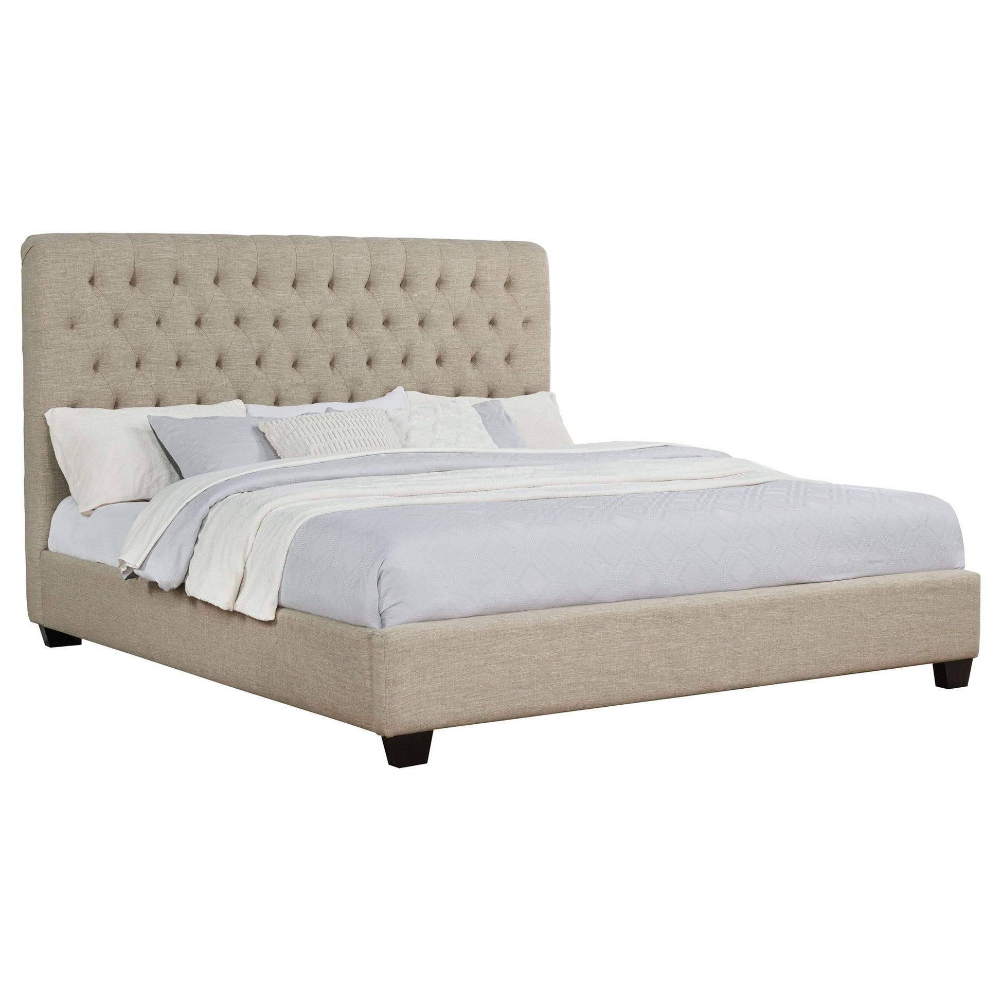 Copper - Eastern King Panel Bed With Tufted Design - Oatmeal - The Sleep Loft - Online Mattress Showroom NYC