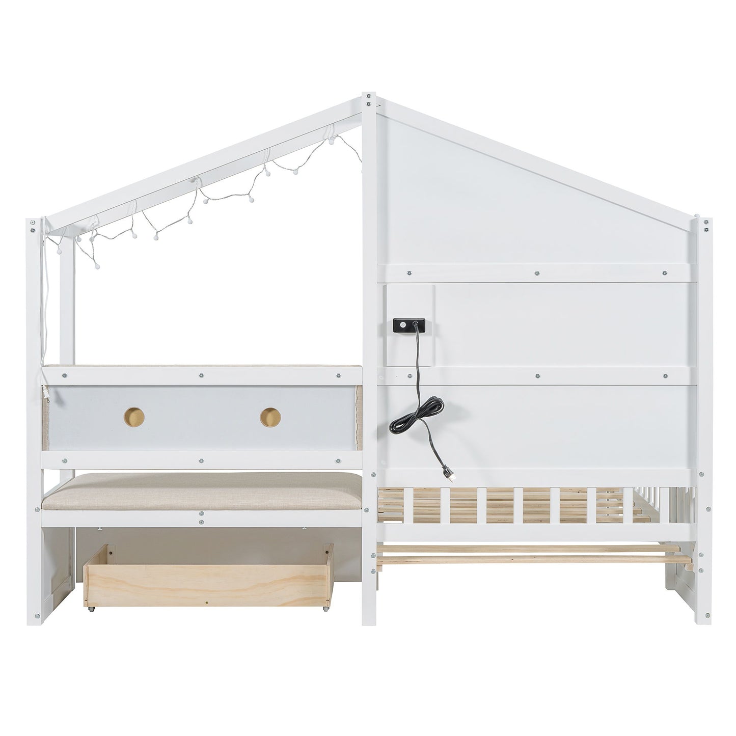 House Bed With Upholstered Sofa, Wireless Charging Station, Shelves And 2 Drawers - The Sleep Loft - Online Mattress Showroom NYC