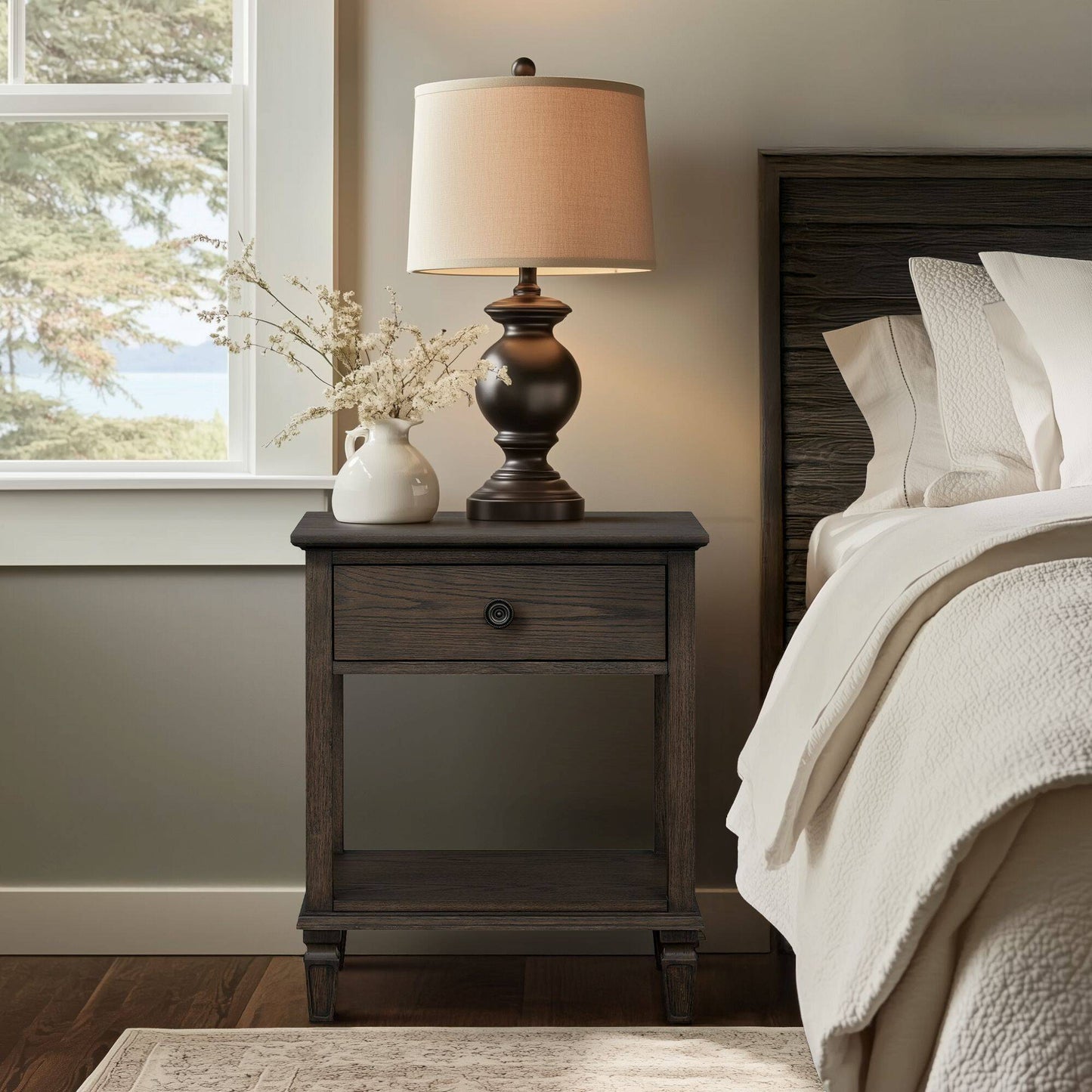 Victoria - Bedside Table With Drawer And Shelf - The Sleep Loft - Online Mattress Showroom NYC