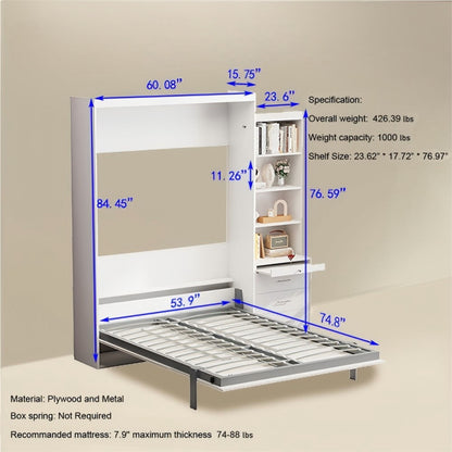 Morden Deisgn Vertical Murphy Bed With Shelf And Drawers For Bedroom Or Guestroom Wall Bed Space Saving Hidden Bed With New Style Gas Struts - The Sleep Loft - Online Mattress Showroom NYC