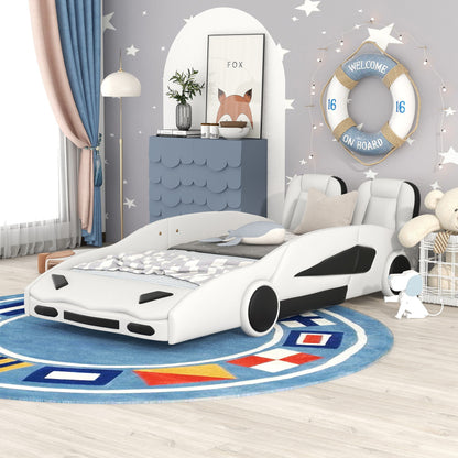 Race Car Shaped Twin Platform Bed With Wheels, Pine Wood Construction - The Sleep Loft - Online Mattress Showroom NYC