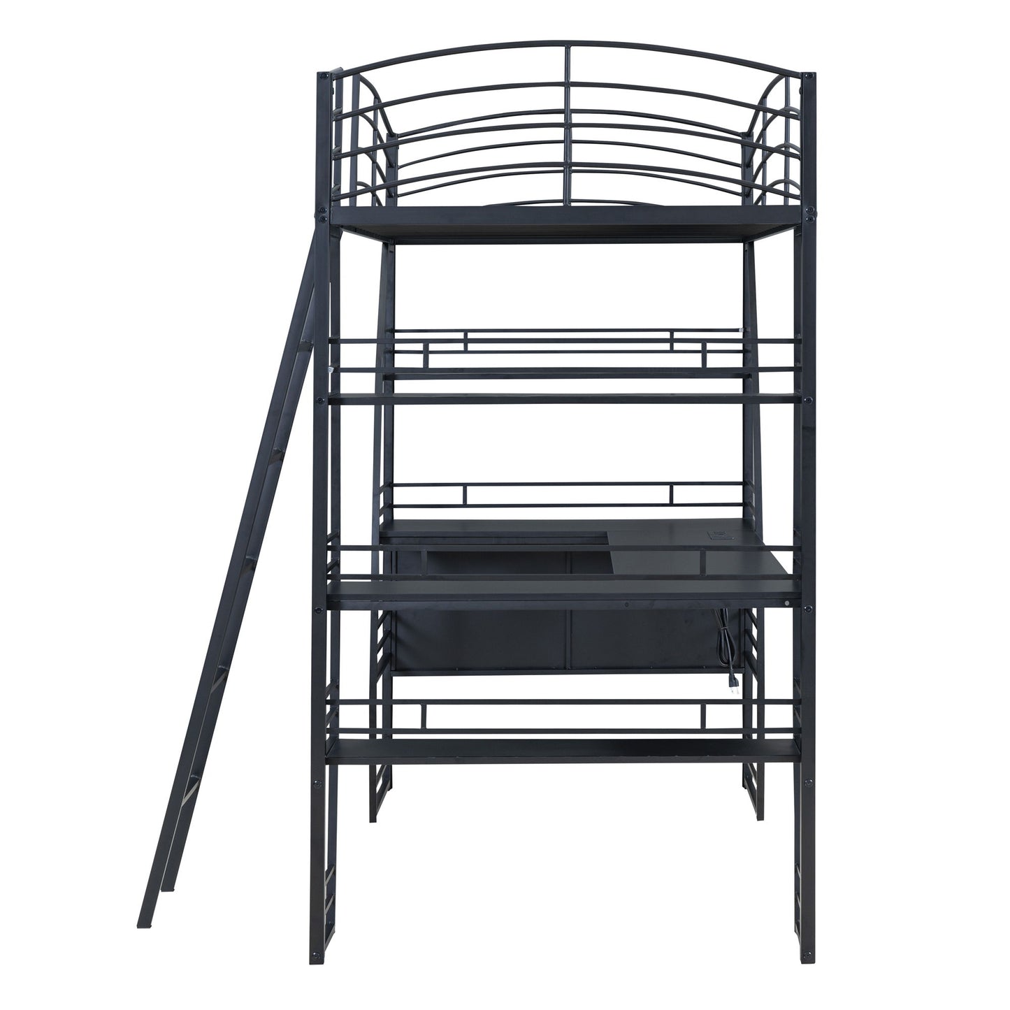Loft Bed With 4 Layers Of Shelves And L-Shaped Desk, Stylish Metal Frame Bed With A Set Of Sockets, USB Ports And And Wireless Charging - The Sleep Loft - Online Mattress Showroom NYC