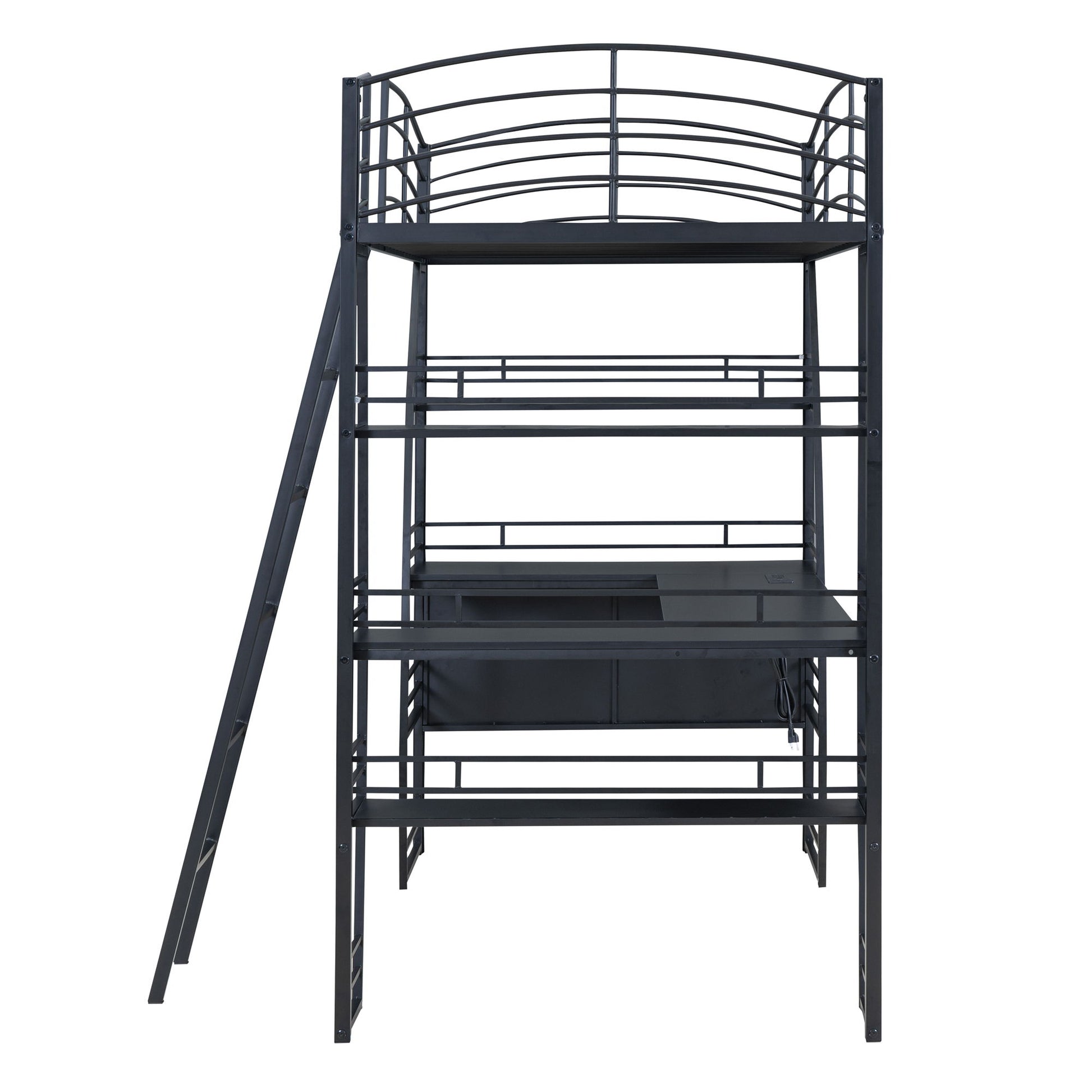 Loft Bed With 4 Layers Of Shelves And L-Shaped Desk, Stylish Metal Frame Bed With A Set Of Sockets, USB Ports And And Wireless Charging - The Sleep Loft - Online Mattress Showroom NYC