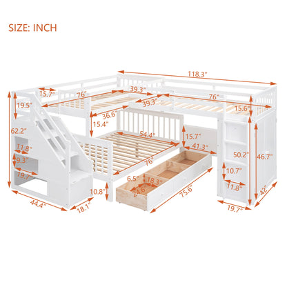 L Shaped Bunk Bed With 3 Drawers, Portable Desk And Wardrobe - The Sleep Loft - Online Mattress Showroom NYC