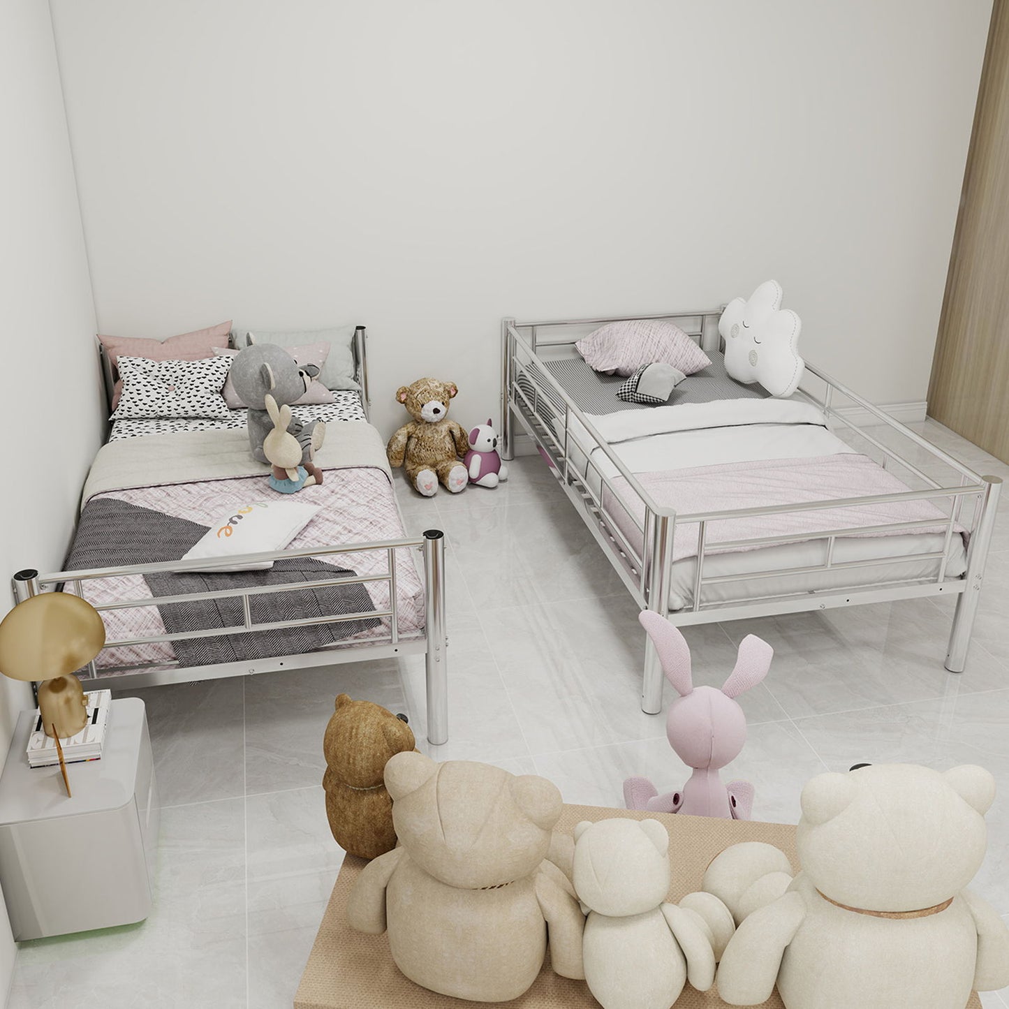 Metal Bunk Bed For Kids, Convertible Bedframe With Ladders & Guardrail - The Sleep Loft - Online Mattress Showroom NYC