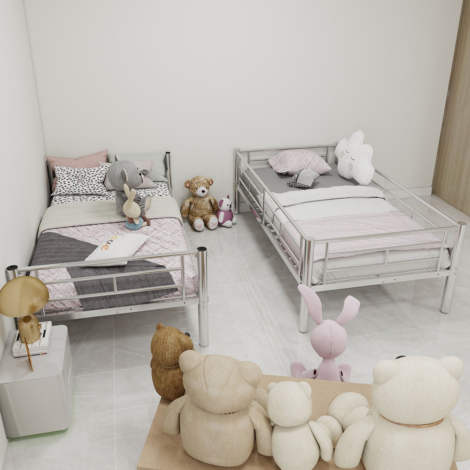 Metal Bunk Bed For Kids, Convertible Bedframe With Ladders & Guardrail - The Sleep Loft - Online Mattress Showroom NYC