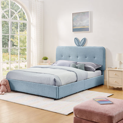 Upholstered Bed With Oversized Rabbit Ear Headboard, LED Lights & 4 Storage Drawers - The Sleep Loft - Online Mattress Showroom NYC