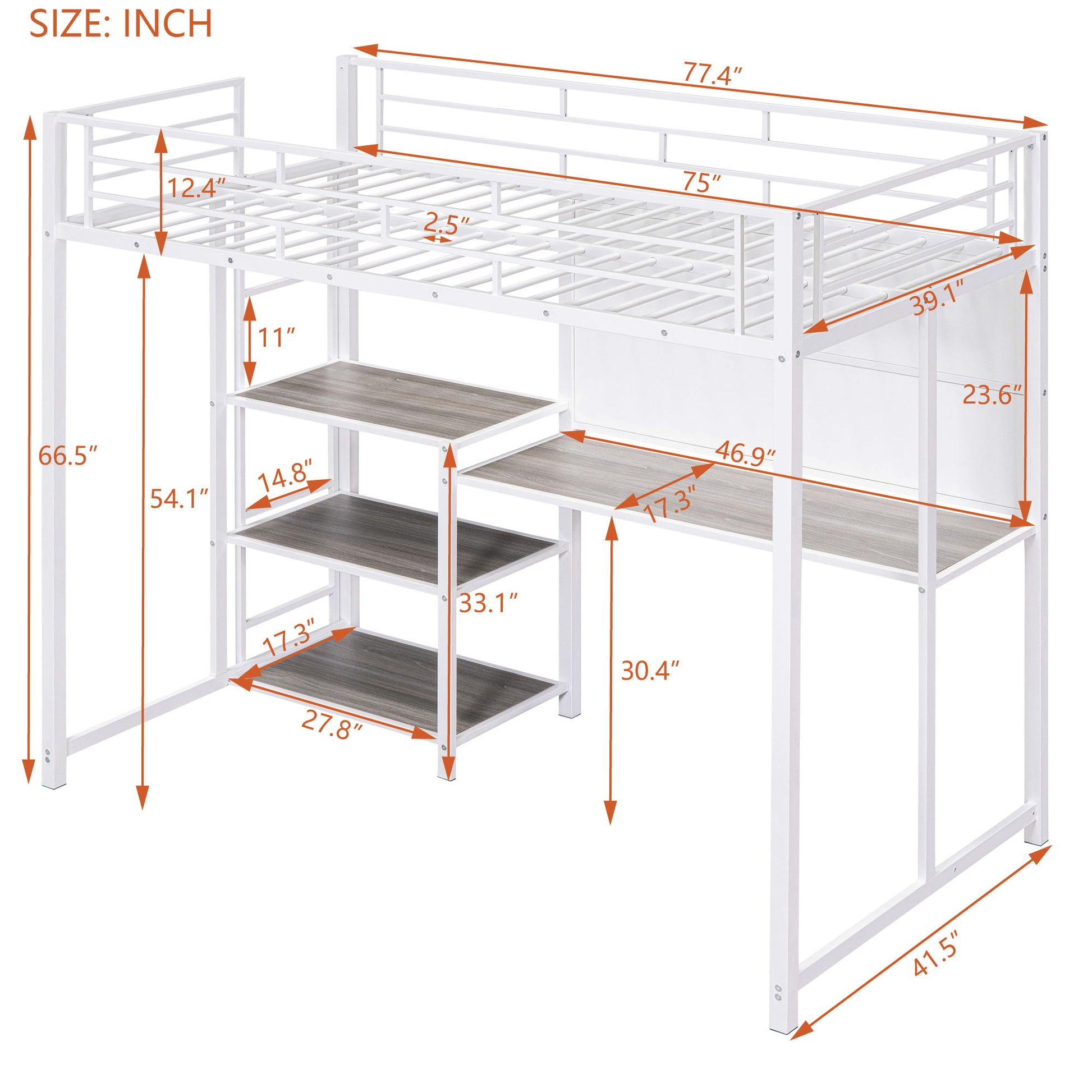 Metal Loft Bed With Desk, 3 Shelves And Ladder - The Sleep Loft - Online Mattress Showroom NYC