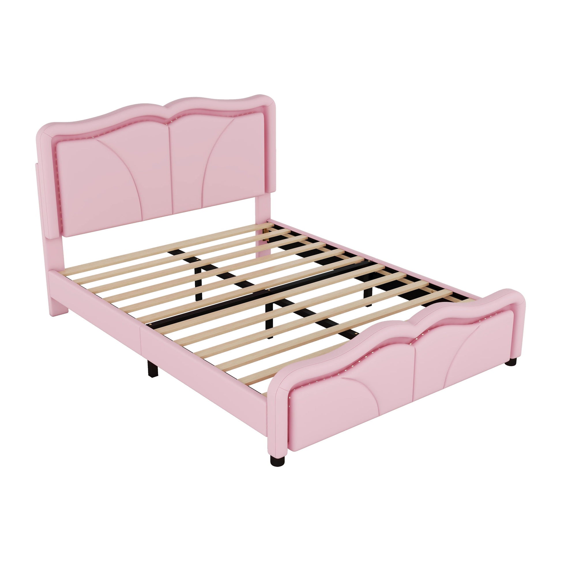 Upholstered Platform Bed & Curve Shaped And Height Adjustable Headboard, LED Light Strips - The Sleep Loft - Online Mattress Showroom NYC