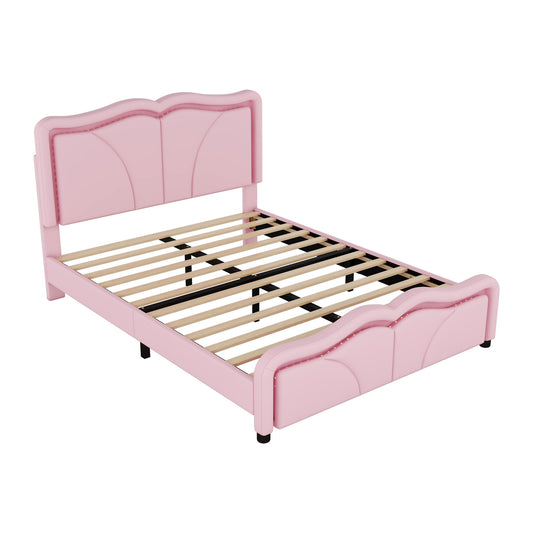 Upholstered Platform Bed & Curve Shaped And Height Adjustable Headboard, LED Light Strips - The Sleep Loft - Online Mattress Showroom NYC