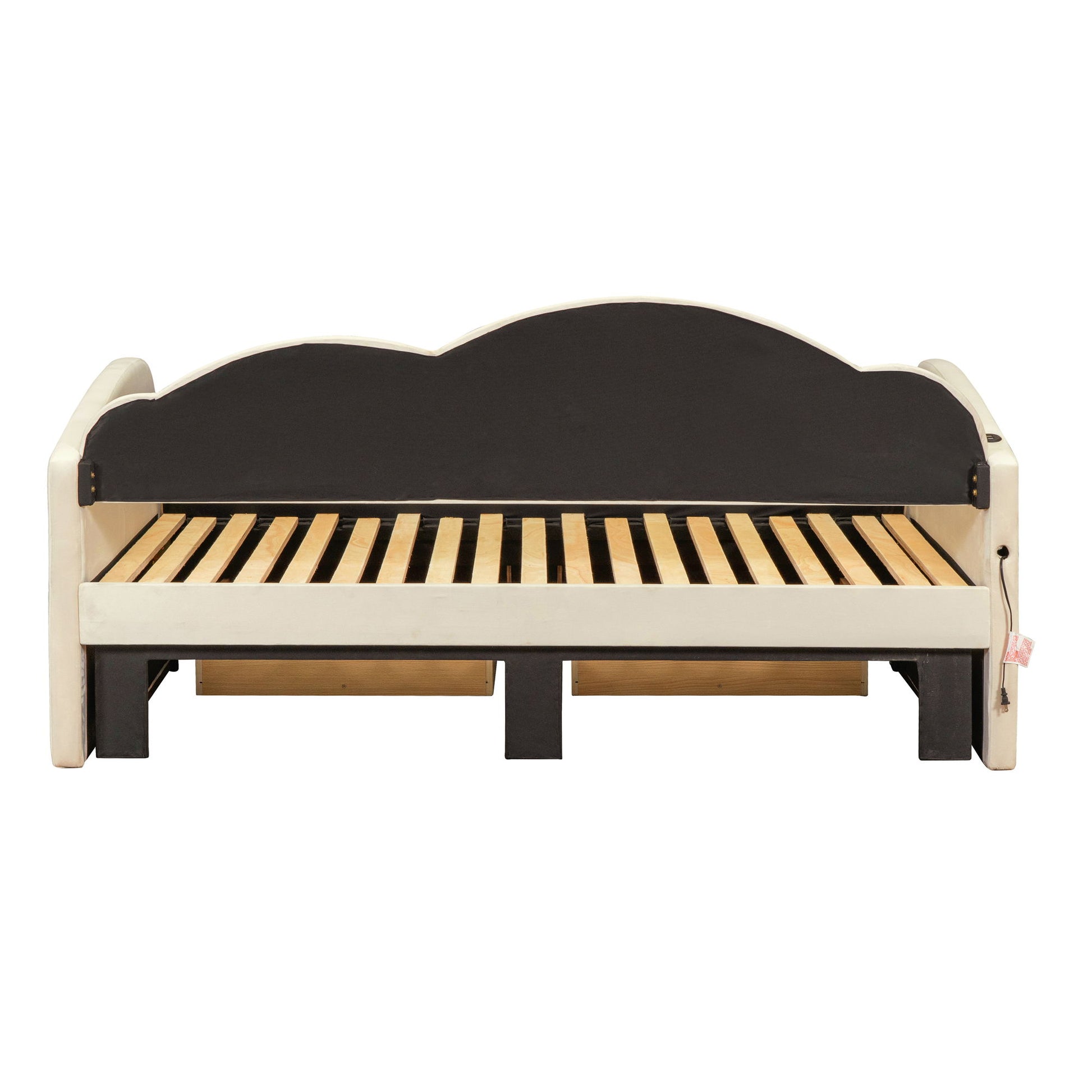 Upholstered Daybed With Cloud-Shaped Backrest, Trundle & 2 Drawers And USB Ports - The Sleep Loft - Online Mattress Showroom NYC