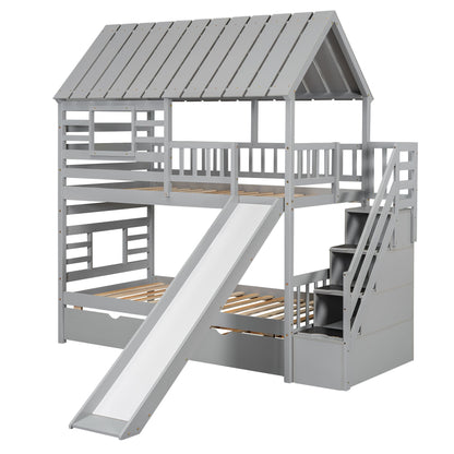 House Bunk Bed With Trundle, Storage Staircase, Roof And Window Design - The Sleep Loft - Online Mattress Showroom NYC