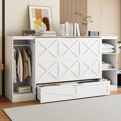 Twin Size Murphy Bed With Bedside Shelves And Wardrobe - White - The Sleep Loft - Online Mattress Showroom NYC
