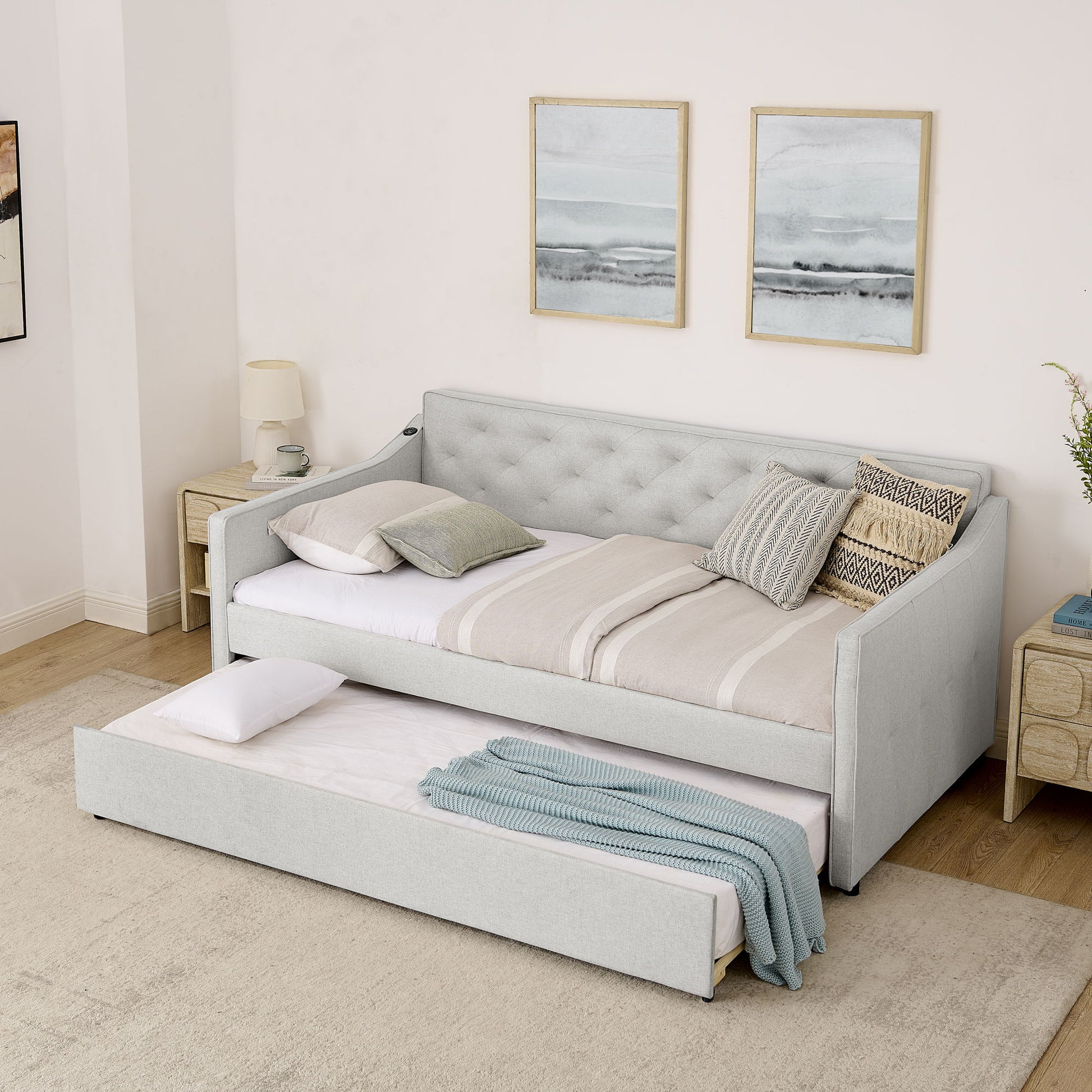 Daybed With Pop Up Trundle And USB Charging Armrest - The Sleep Loft - Online Mattress Showroom NYC
