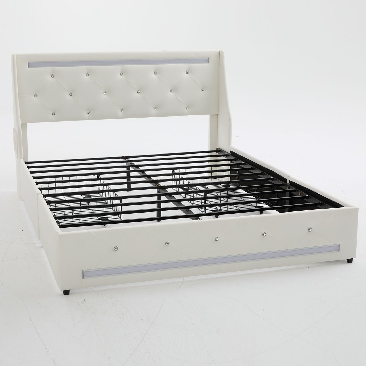 Wingback Upholstered Bed Frame With LED Lights, Charging Station - The Sleep Loft - Online Mattress Showroom NYC