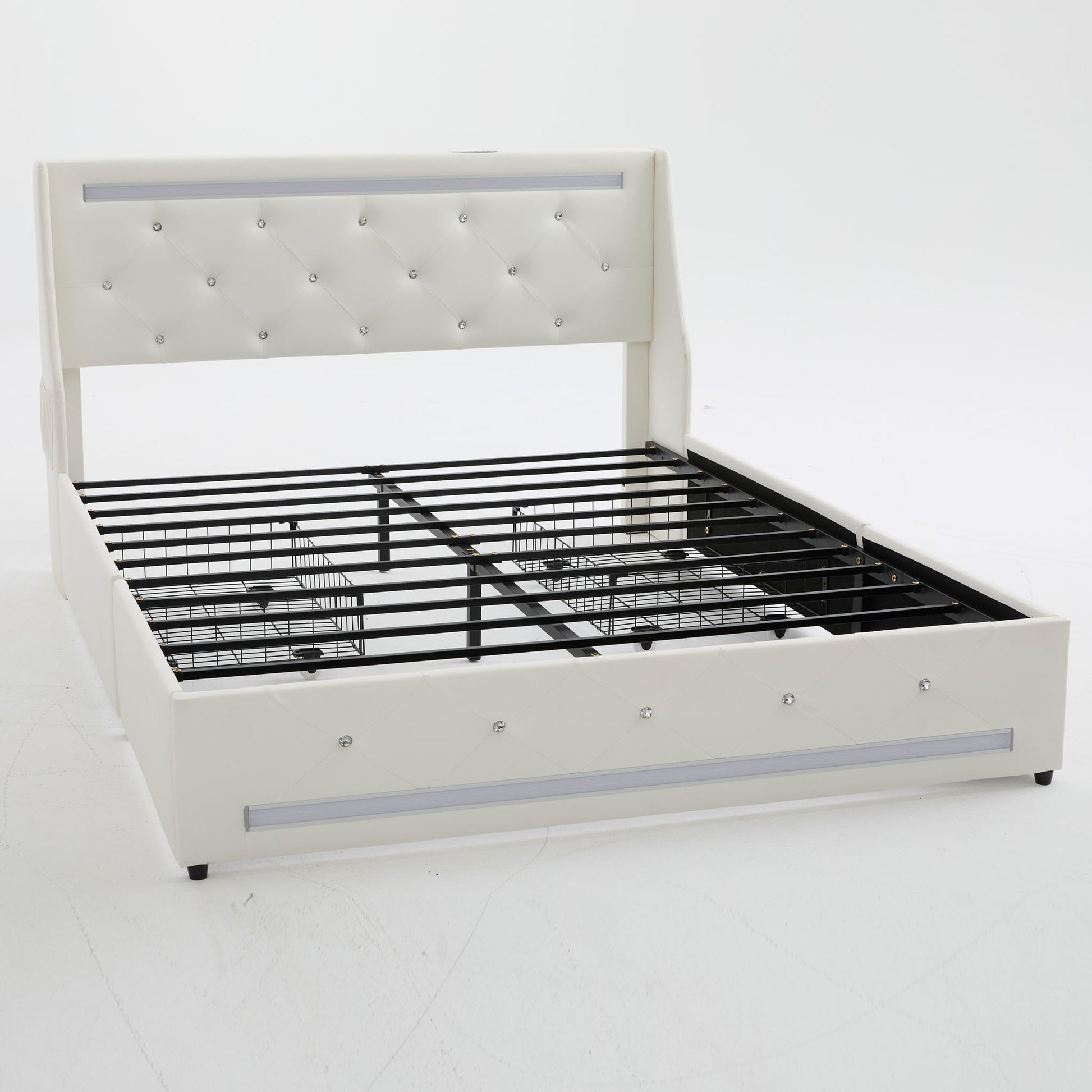 Wingback Upholstered Bed Frame With LED Lights, Charging Station - The Sleep Loft - Online Mattress Showroom NYC