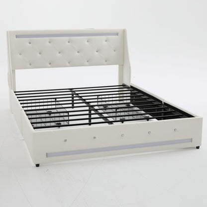 Wingback Upholstered Bed Frame With LED Lights, Charging Station - The Sleep Loft - Online Mattress Showroom NYC