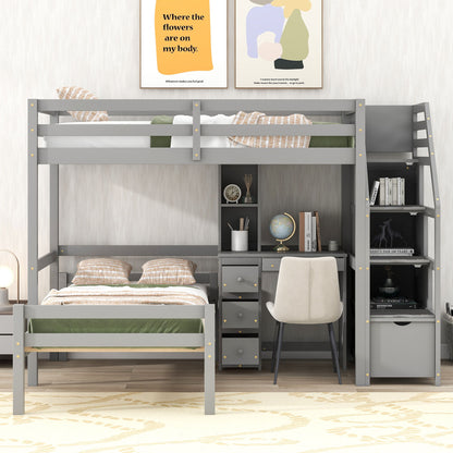 Loft Bed With Stand Alone Bed, Storage Staircase, Desk, Shelves, And Drawers - The Sleep Loft - Online Mattress Showroom NYC