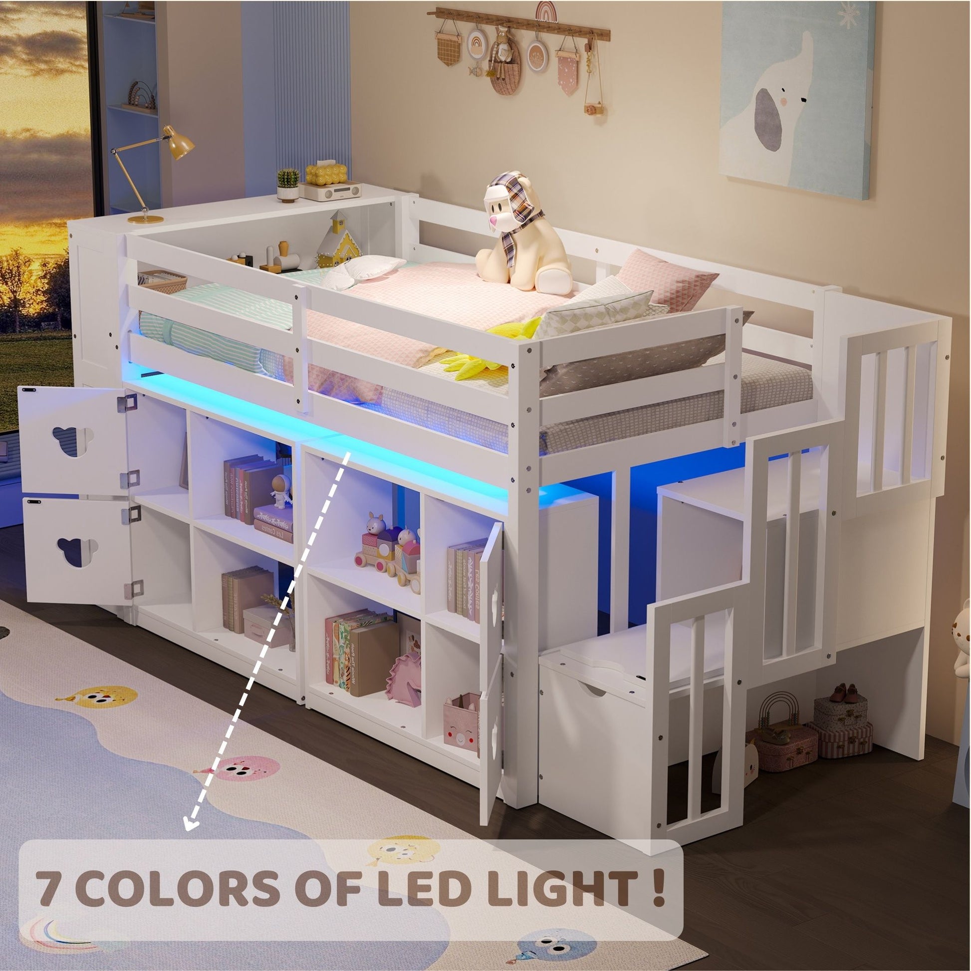 Loft Bed With Storage Cabinets, Staircase Drawers & LED Lights - The Sleep Loft - Online Mattress Showroom NYC