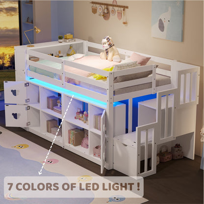 Loft Bed With Storage Cabinets, Staircase Drawers & LED Lights - The Sleep Loft - Online Mattress Showroom NYC