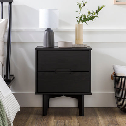 Mid-Century Modern 2 Drawer Solid Wood Nighstand With Cutout Handles - The Sleep Loft - Online Mattress Showroom NYC