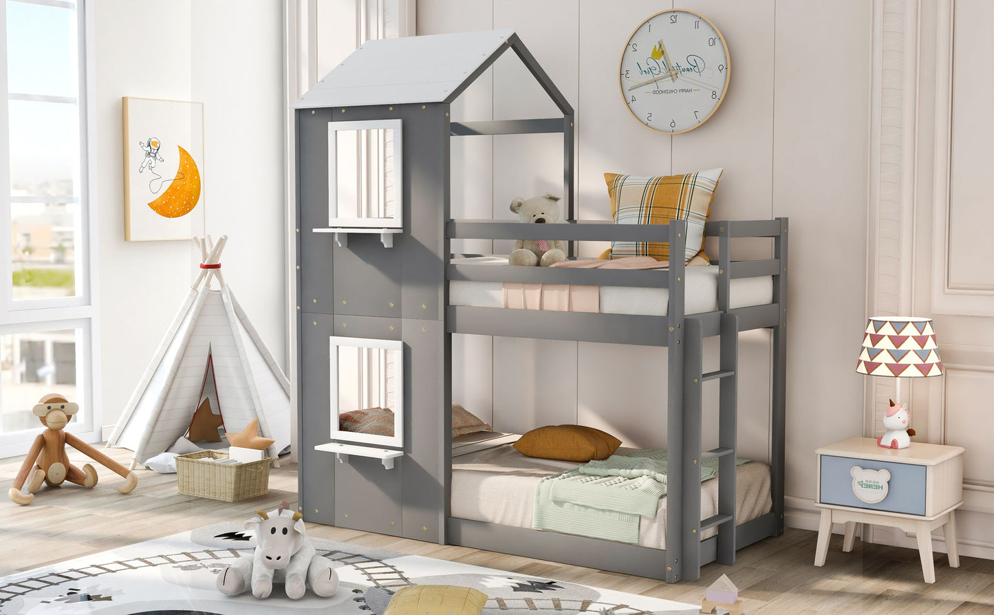Bunk Bed Wood Bed & Roof, Window, Guardrail, Ladder - The Sleep Loft - Online Mattress Showroom NYC