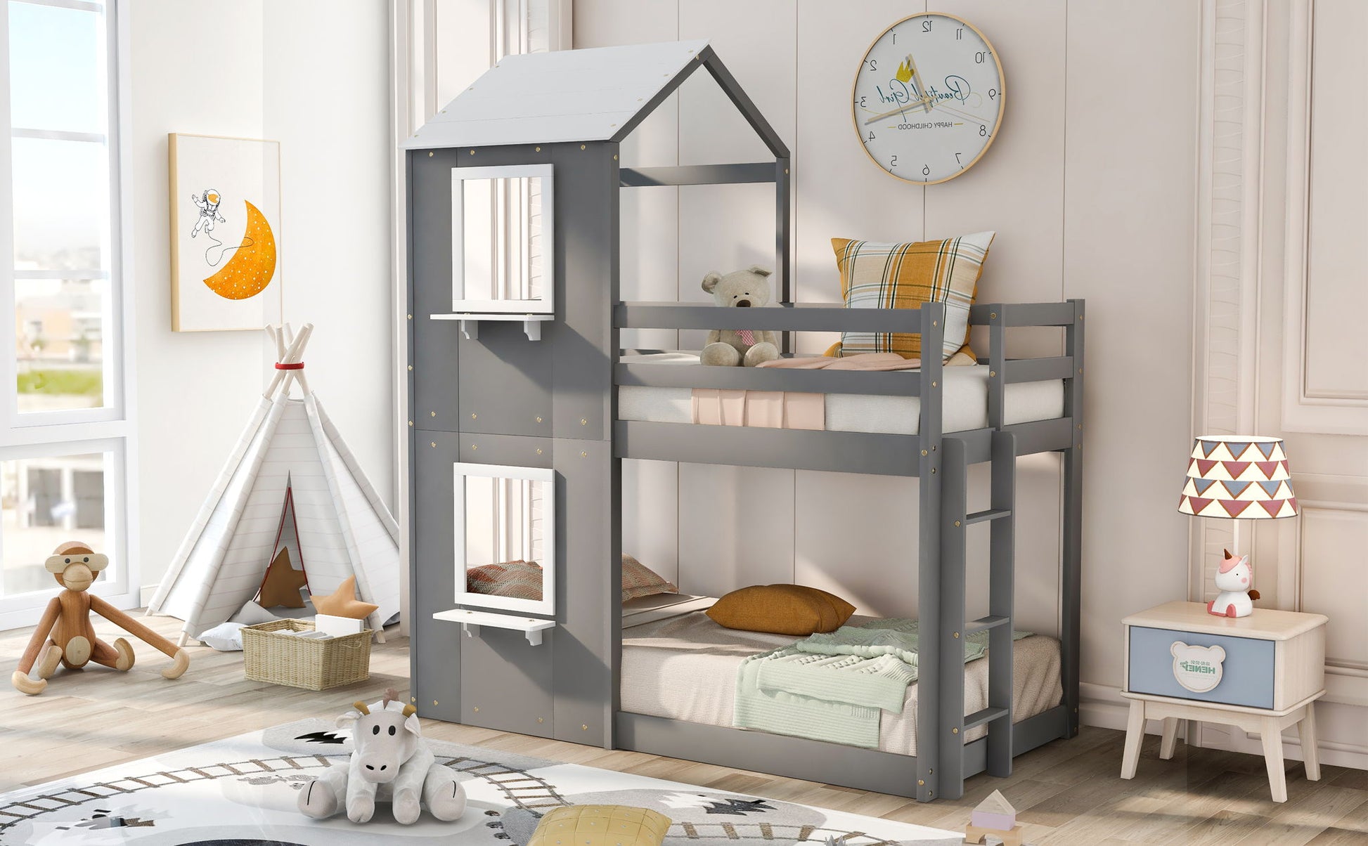 Bunk Bed Wood Bed & Roof, Window, Guardrail, Ladder - The Sleep Loft - Online Mattress Showroom NYC
