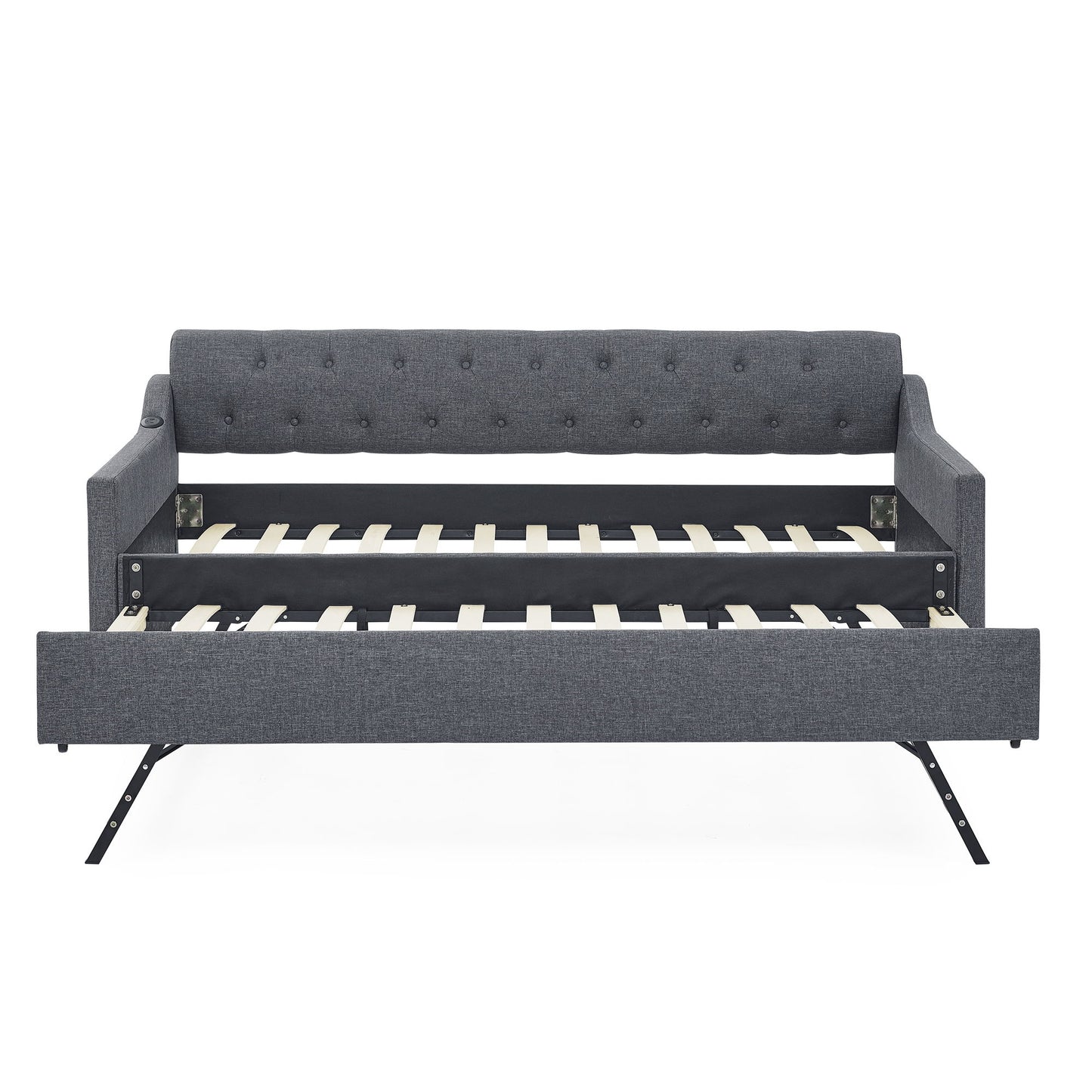 Size Upholstered Daybed With Trundle And USB Charging Armrest - The Sleep Loft - Online Mattress Showroom NYC