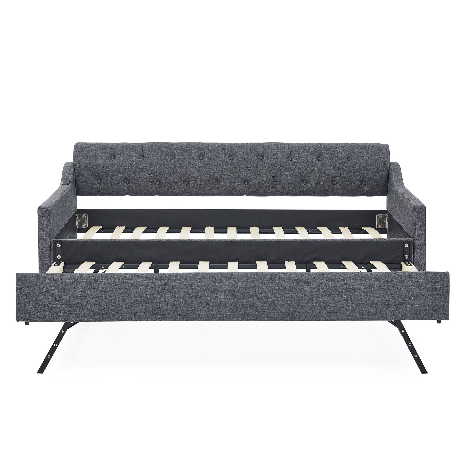 Size Upholstered Daybed With Trundle And USB Charging Armrest - The Sleep Loft - Online Mattress Showroom NYC