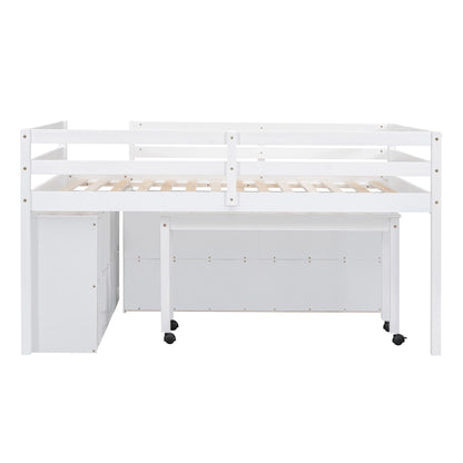 Loft Bed With Retractable Writing Desk And 4 Drawers, With Lateral Portable Desk And Shelves - The Sleep Loft - Online Mattress Showroom NYC