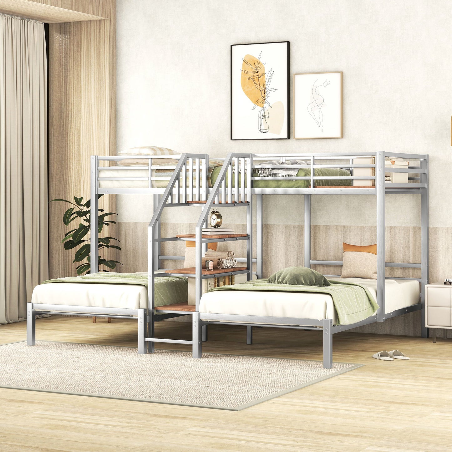 Metal Bunk Bed With Storage Shelves Staircase - The Sleep Loft - Online Mattress Showroom NYC
