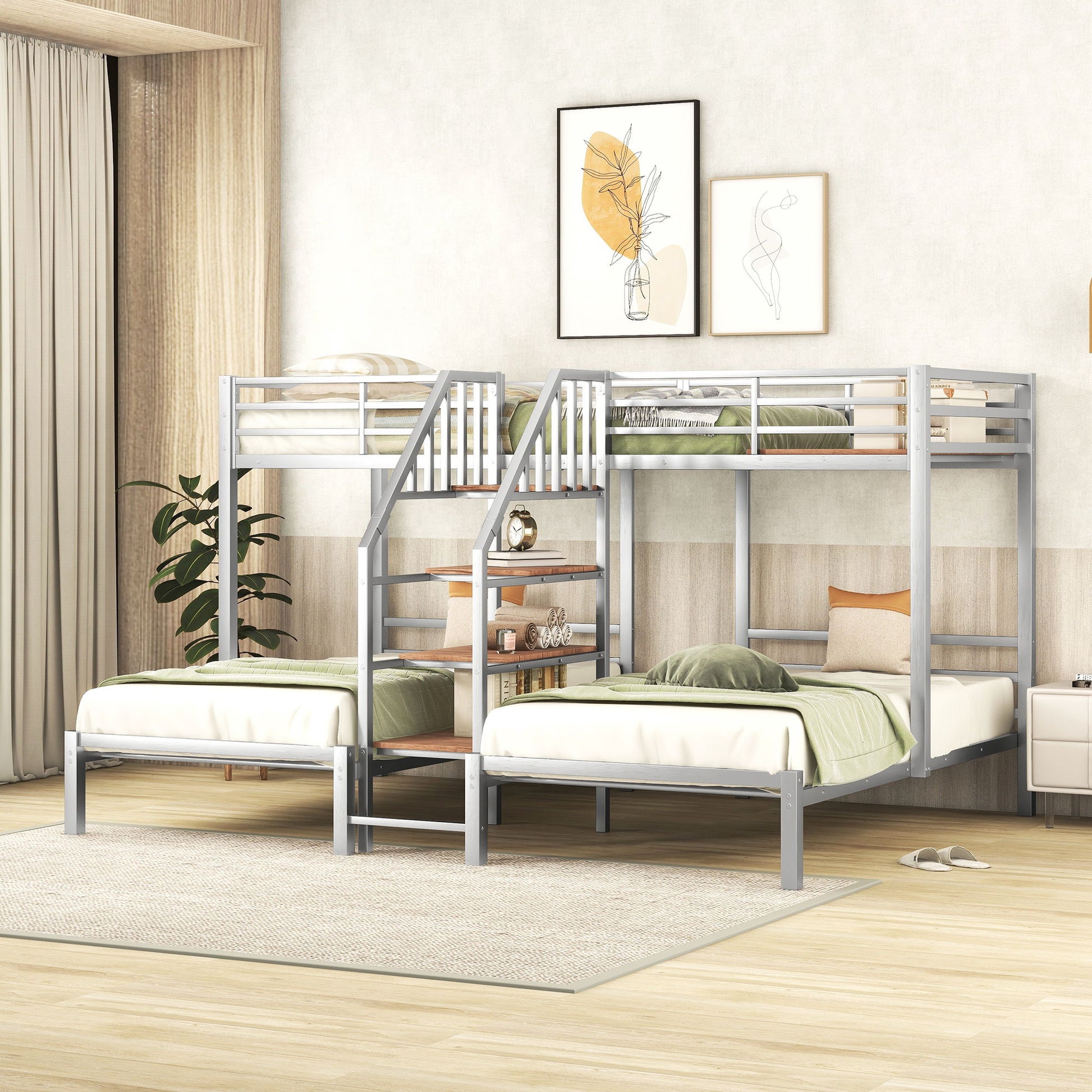 Metal Bunk Bed With Storage Shelves Staircase - The Sleep Loft - Online Mattress Showroom NYC