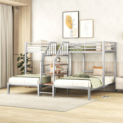 Metal Bunk Bed With Storage Shelves Staircase - The Sleep Loft - Online Mattress Showroom NYC